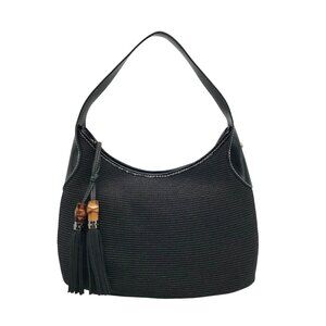 Talbots Black Bamboo Wicker Weave Vintage Shoulder Bag